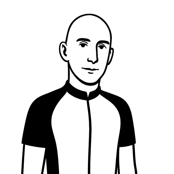 A black and white illustration of a man wearing a sporty top with black sleeves and a white torso.