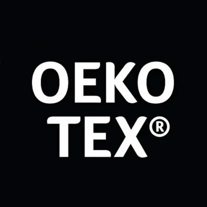 The image shows the OEKO-TEX® logo in white text on a black background.